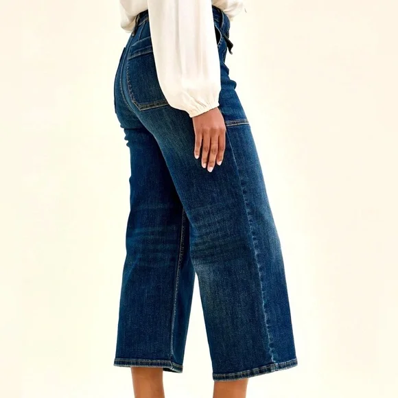 ❤️ Judy Blue High Waist Wide Crop Utility Jeans with Patch Pocket -dark wash - Picture 2 of 9